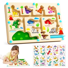 EIH1 Magnetic Game Labyrinth Dinosaur Toy Busy Board Toy from 1-6 Years Wooden Toy Numbers Colours Learning Sorting Game Motor Skills Toy Gift for Children Boys Girls