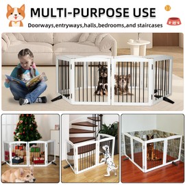 ZJSF Freestanding Panel Dog Gate for Indoor, Doorways,Stairs, or Hallways,Foldable Wooden White Dog Gates for House,Pet Gate for Dogs,Dog Fence, Puppy Gate,Support Feet Included,32 "Height-4 Panels