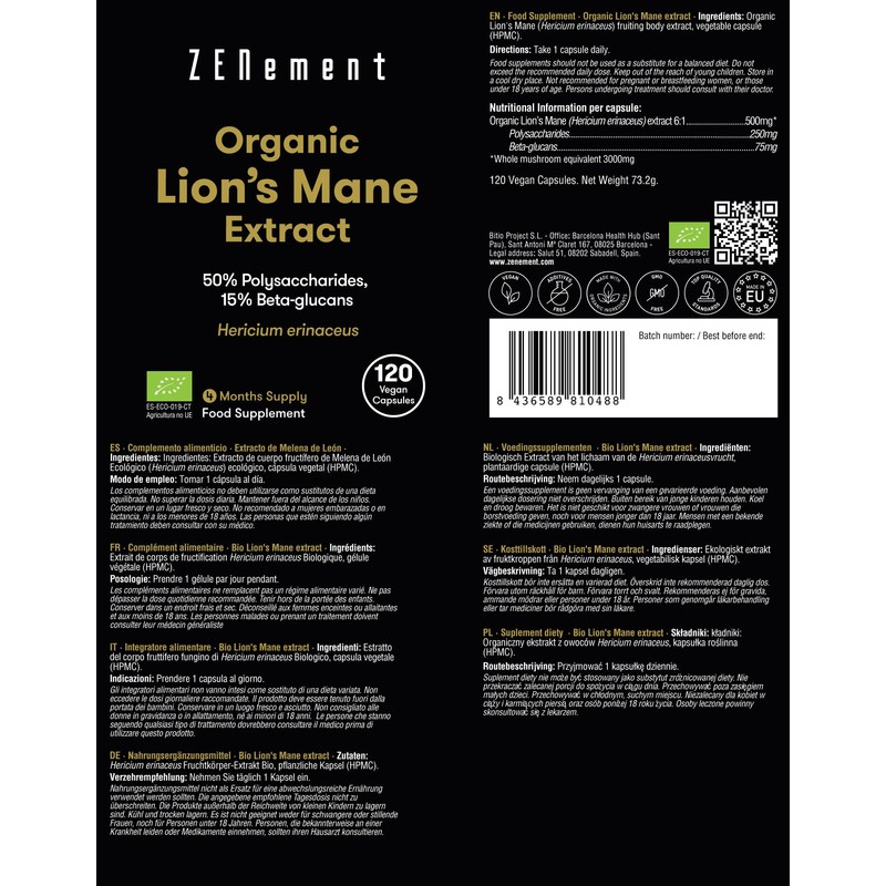 Organic Lions Mane Extract, 3000mg Lion's Mane Capsules High Strength