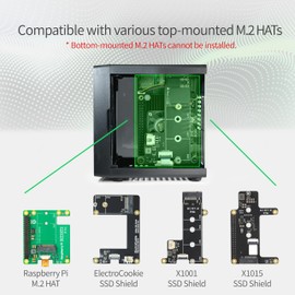 ElectroCookie Mini PC Case for Raspberry Pi 5 with M.2 NVMe SSD PCIe HAT and Active RGB Lighting Cooler (Black Case + M.2 HAT[X1001])