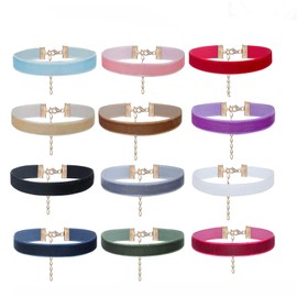 LHKJ Choker Necklace Velvet Choker Women 12 Pieces Gothic Necklace Velvet Choker Collars Necklace Jewelry Set