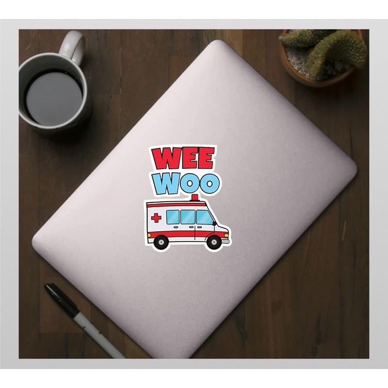 Wee Woo Ambulance Funny Paramedic - Sticker Graphic - Decal