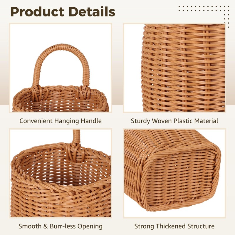 Hanging Wall Basket, Woven Imitation Rattan Storage Organizer, Decorative Door