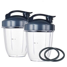 Vasos para licuadora Nutribullet, piezas de repuesto para licuadora, tazas de 18 onzas con 2 tapas abatibles para llevar y 2 juntas de goma compatibles con licuadoras Nutri Bullet de 600 W/900 W (2