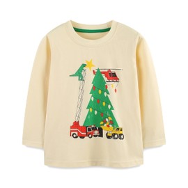Christmas Outfit Boy Girl Winter Sweatshirt Holiday Pullover Xmas Party T-Shirt Dinosaur Print,Beige 7t