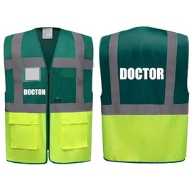 Doctor Superior Green/Yellow Hi Vis Zipped Safety Vest - High Visibility Waistcoat with Reflective Bands for Company Compliance First Aid & Medical Staff, Brook Hi Vis (Green/Yellow, Large)