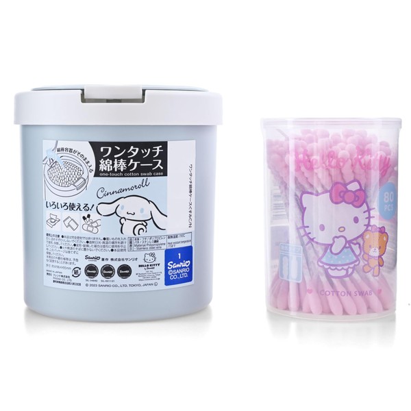 San-rio Characters One Touch Cotton Swab Case with 80 Cotton