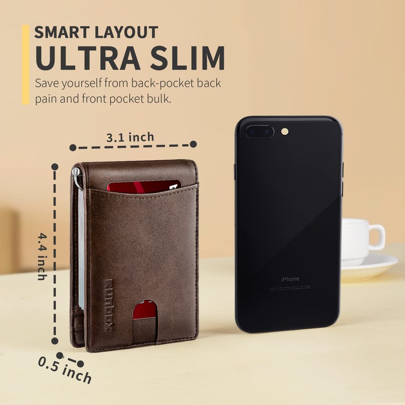 RUNBOX Slim Wallet for Men Genuine Leather RFID Blocking Bifold