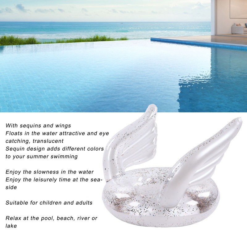 Inflatable Swimming Ring Sequin Swim Angel Wing Shiny Floating Tube