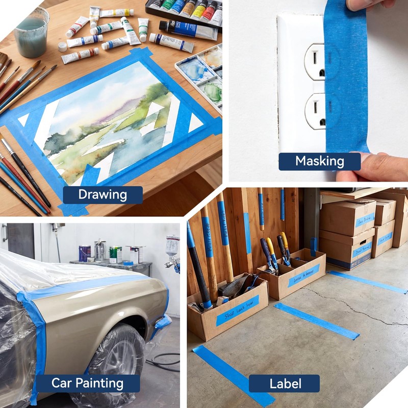 QFOUR Painters Tape 2 Inch Wide, 10 Rolls Blue Masking
