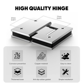 AatrixQuayn 180 Degree Glass Shower Door Hinges Heavy Duty Solid Brass Glass Shower Door Hinges for 5/16"(8mm) - 1/2"(12mm) Thickness Tempered Glass (Mirror Chrome, 2 Pack, 180 Degree)