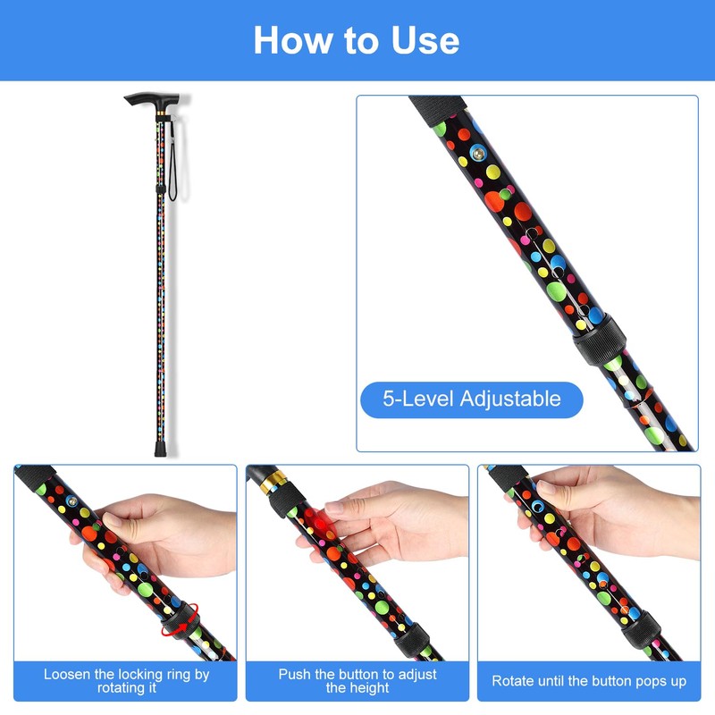 supregear Folding Cane, 5-Level Adjustable Height Walking Stick Lightweight Collapsible