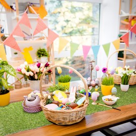 WALPLUS 200 cm x 33 cm Artificial Grass Table Runner Reusable Fake Faux Grass Table Cloth Easy to Clean for Event Party Mincraft Decoration Mad Hatter Afternoon Tea Easter Festival Theme Decor