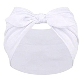 Womens Bow Headband, Elastic Hair Wrap, Wide Knotted Style (White, One Size)