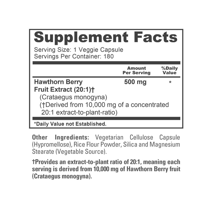 NusaPure Hawthorn Berry 20:1 Extract, 500 mg Equivalent to 10,000