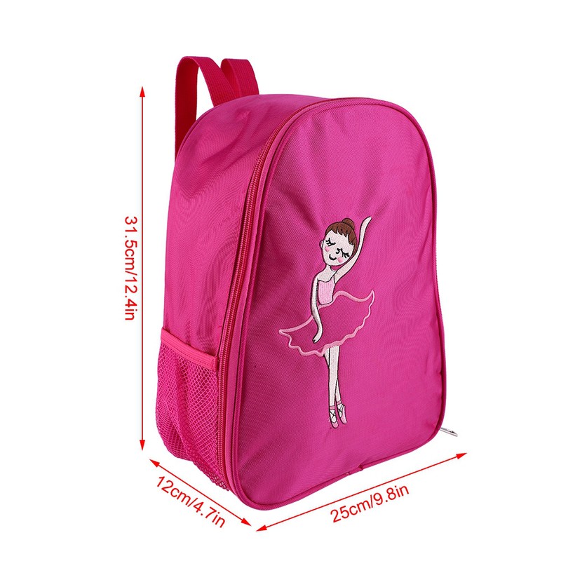 Girls Ballet Dance Embroidered Backpack Kids Shoulder Sports Bag(Rose Red)