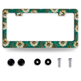 Vintage Daisy Floral License Plate Frame Colorful Flowers License Plate Frames Funny Auto Accessories Stainless Steel License Plate Holder 6x12 Inch