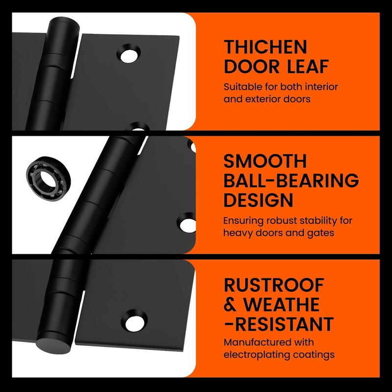 Haidms 3 Pack Stainless Steel Ball Bearing Hinges 3.5 Inch
