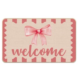 Koesus Pink Coquette Bow Welcome Mat for Front Door, Pink Door Mat, Coquette Preppy Outdoor Mats for Front Door Porch, Bow Bath Mats for Bathroom, 17x30 Inches