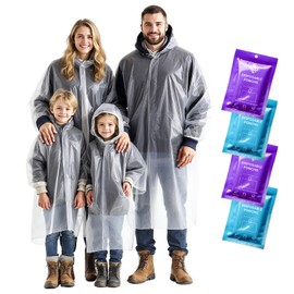ZENO Disposable Rain Ponchos for Adults & Kids - Family Pack - Clear, Compact, Breathable, Emergency Ponchos with Hood