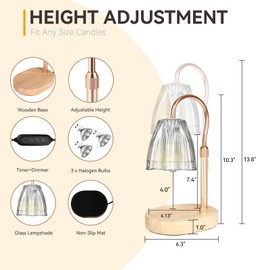 TOACSUCP Candle Warmer Lamp with 3 Bulbs, Adjustable Height Dimmable Candle Warmer with Timer, Compatible with Large Jar Candles, Candle Lamp with Charming Gift Box for Her/Him