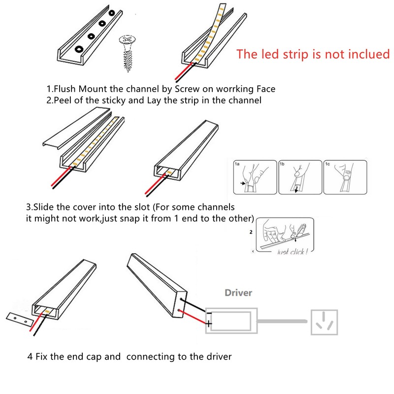 20-Pack Pre-Drilled Countersunk Hole 3.3FT/1 Meter LED Strip U Channel