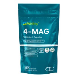 4-mag 200 Cápsulas Wellthy Mezcla De Magnesio, 100 Porciones