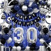 30th Birthday Decorations for Men and Women, Black Blue Silver