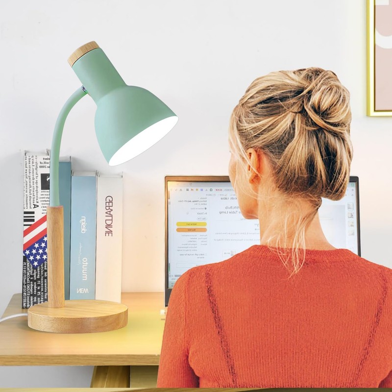 OKSANO Desk Lamp, LED Reading Lamp in Classic Wood Design,