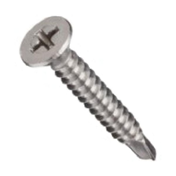 Steel Self-Drilling Screw, Zinc Plated Finish, Flat Head, Phillips Drive, Self-Drilling Point, 2" Length, #10 Threads (Pack of 100)
