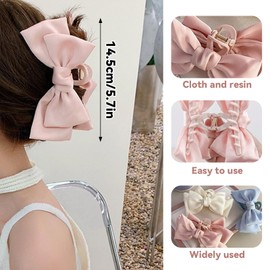 3Pcs Fashionable Bow-knot Hair Claw Clips Vintage Big Bow Claw Clips Stylish Nonslip Hair Clamps for Women Hair Bow Clips