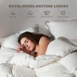 BPC Winter-weight Feathers Down Comforter California King, Hotel Luxury Extra Warm Fluffy Duvet Insert for Cold Weathers/Sleepers with High Fill-Power Down Feather Fibers Filling, White, 104x96 Inches