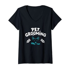 Women's Funny Dog Groomer Clothes for Pet Younique Stylist V-Neck T-Shirt, black