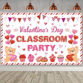 Valentine's Day Classroom Party Backdrop Banner Valentines Day Party Banner Photography Background School Classroom Valentines Day Decorations for Teacher Valentine's Day Party Decorations