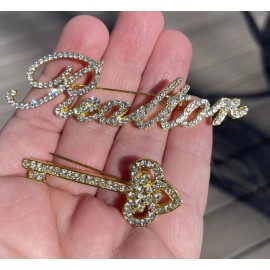 Unbranded Realtor and key Rhinestone brooch set Custom GOLD plated script Profession Bundl