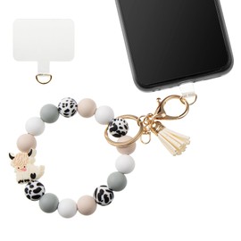 Poagoep Silicone Beaded Phone Wrist Strap Phone Wristlet Elastic Hands-Free Phone Bracelet Strap with Tether Tab(A Khaki)