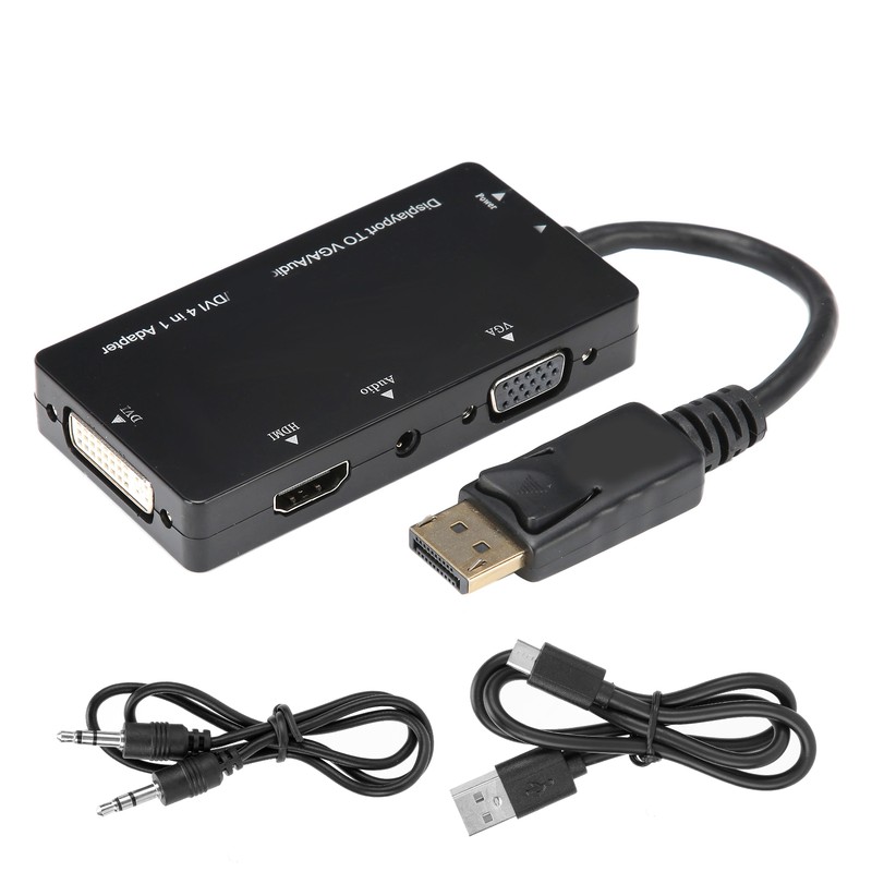 4‑in‑1 Adapter Cable Displayport to HDMI/VGA/DVI/Audio Converter Multifunction