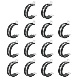 sourcing map 1-1/2"(38mm) Cable Clamp, 304 Stainless Steel Rubber Cushioned Insulated Clamp R Shape Metal Clamp Tube Holder for Pipe Hose Wire Cord Installation 14Pcs