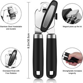 Can Opener Manual Hand Held, OneCut Stainless Steel Tin Openers, Effortlessly Open Cans with Heavy-Duty Manual Can Opener - Smooth Edges and Comfortable Grip for Arthritis and Weak Hands (Black)