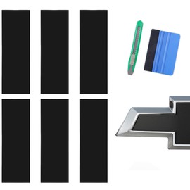 6 PCS Emblem Wrap Kit Compatible with Bowtie Logo Wrap Car Stickers, 11.8'' x 4.3'' Cut-Your-Own Emblem Overlay DIY Decals for Chevy, Matte Black with Tool Kits