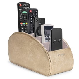 molshine Remote Control Holder with 5 Compartments,Pu Leather Office Organization Storage Caddy Box for Tv Remote,Heater Controllers,Media Player,Office Supplies,Makeup Brush (Beige Gray)