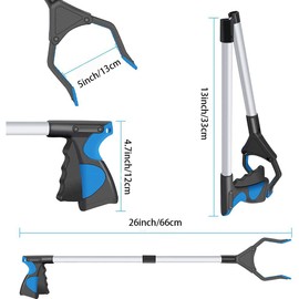 Litter Pickers for Children, Foldable 26” Lightweight Grabber Stick, Helping Hand Grabber for Disabled, Heavy Duty Picker Upper Grabber for Elderly (26" Blue)