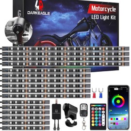 LD DARKEAGLE 16PCS Motorcycle LED Light Kit with Handlebar Switch Brake Turn Signal, Underglow Lights with APP/RF Remote, RGB Dual Zone Neon Strips Multicolor 12V Waterproof for Harley Honda Can-Am