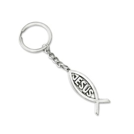 Winluu Christian Keychain Jesus Fish Metal Christian Jesus Key Ring Keychains Jesus Emblem Badge Car Creative Key Chain (Chrome Sliver Jesus fish)