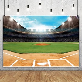 Leowefowa 10x8ft Baseball Field Photography Backdrop Baseball Stadium Sport Themed Background Blue Sky Cloud Green Grass Outdoor Party Banner Decor Photo Supplies Prop