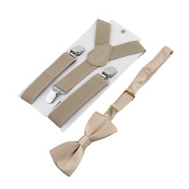 SunTrader Child Kids Clip-on Suspenders Elastic Y-Shape Adjustable with Clips and Bow Tie Set for Boys and Girls (Champagne)