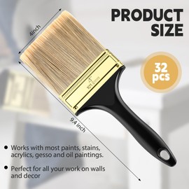 Teenyyou 32 Pcs 4 Inch Paint Brushes Flat Chip Paintbrushes Bulk with Treated Plastic Handles Professional Painting Tools for Paint Stains Deck Door Furniture Home Wall Trim DIY