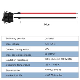 Pack of 5 Rocker Switches, Hanibos SPST Switch 10A/125V 6A/250V Rocker Switch (with Wire) Round Switch 2-Pin Rocker Switch Black for Car, Boat, Home Appliances