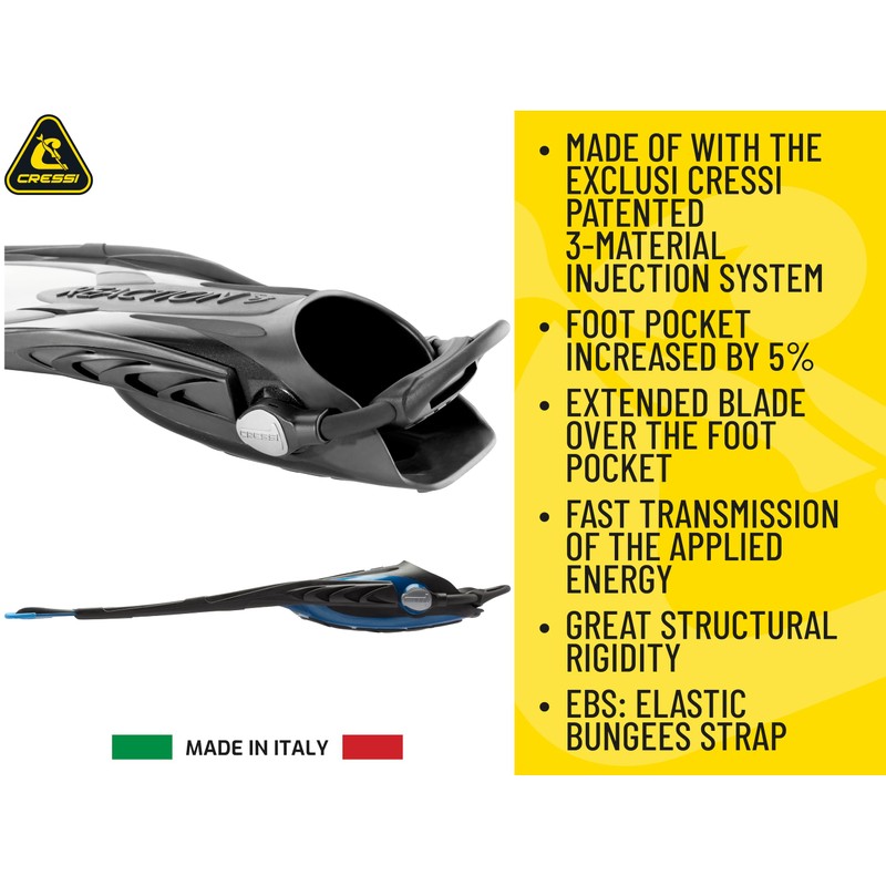 Cressi Reaction EBS Adjustable Open Heel Fins, Black/Silver, L/XL