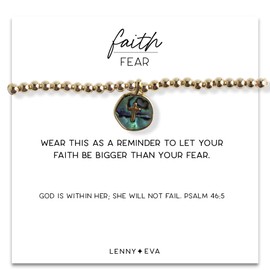 Lenny & Eva Faith Over Fear Cross Stretchable Bracelets for Women Inspirational Jewelry with Message on Card (Abalone Cross)